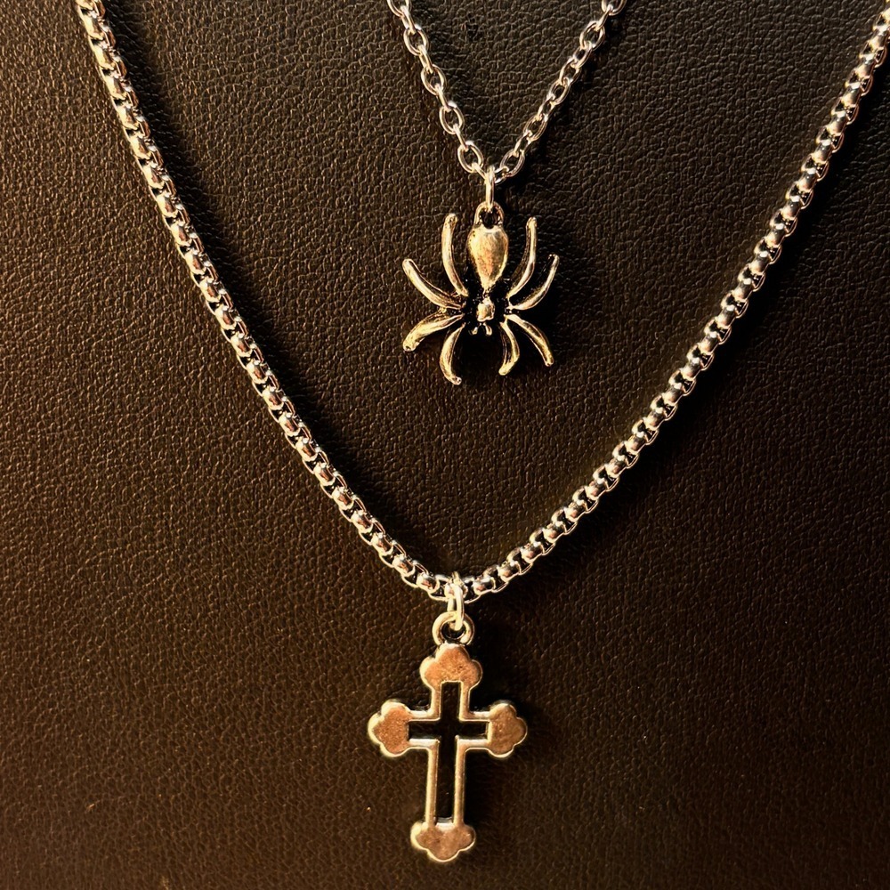 Layered Spider Cross Necklace Set  Goth Whimsygoth Dark Academia Grunge Punk